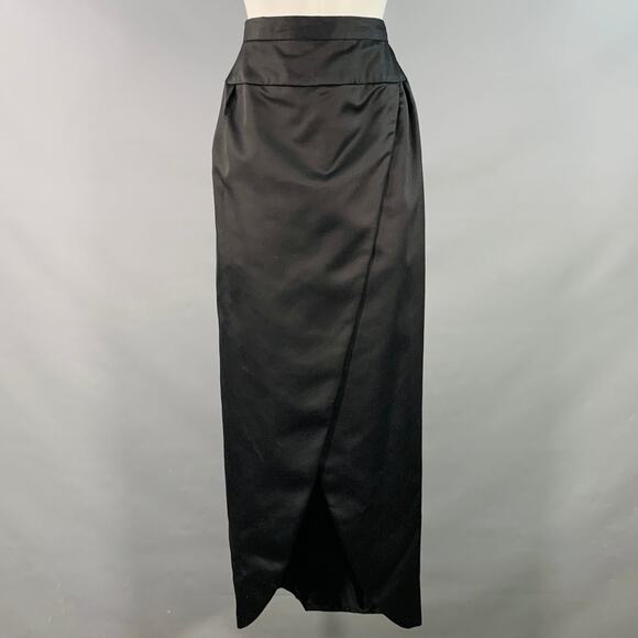 VICTOR COSTA Vintage Size 26 Black Taffeta Open Front Long Skirt - Picture 1 of 10